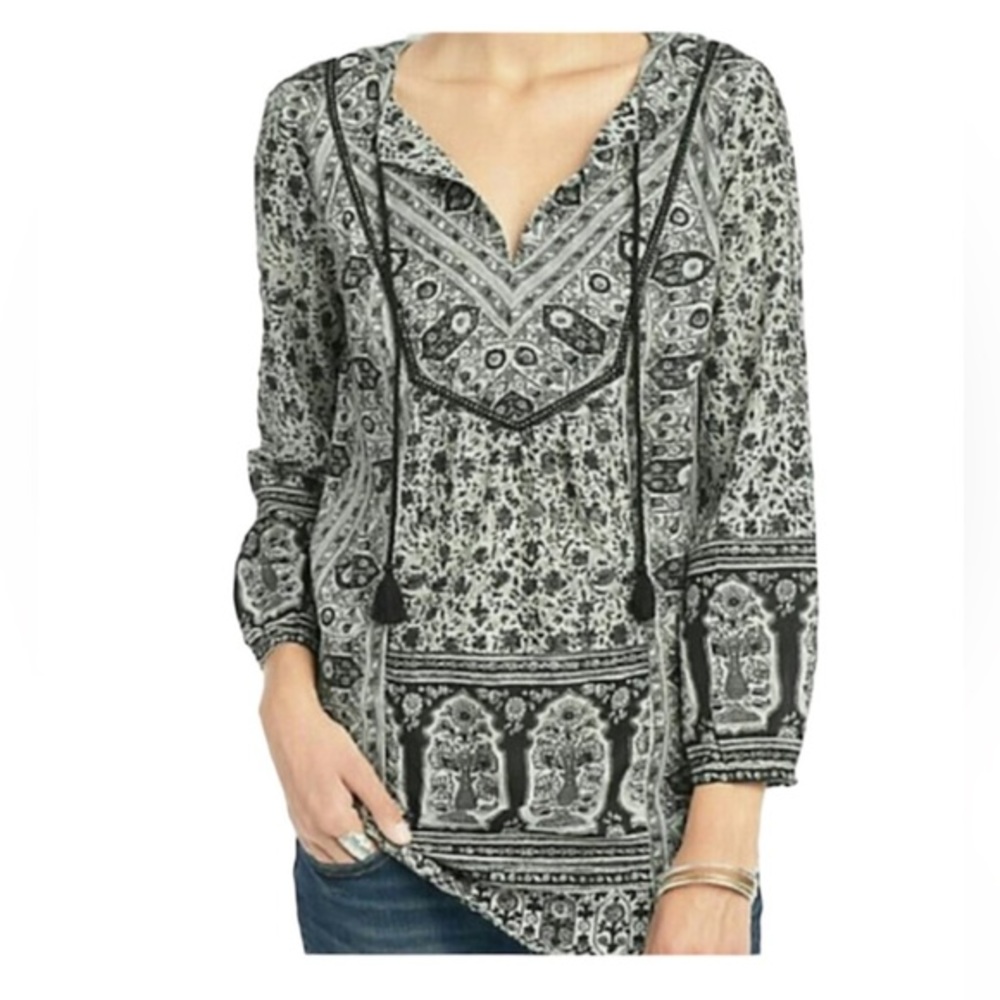 Lucky Brand🦎Womens Tassel Peasant Blouse🌵
